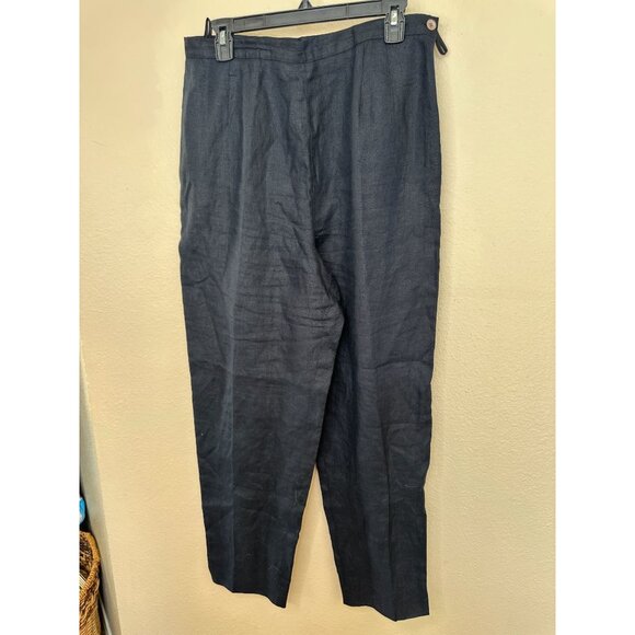 Vintage Talbots Womens Black Pants 14 irish linen wide leg dress pants button - Picture 2 of 8